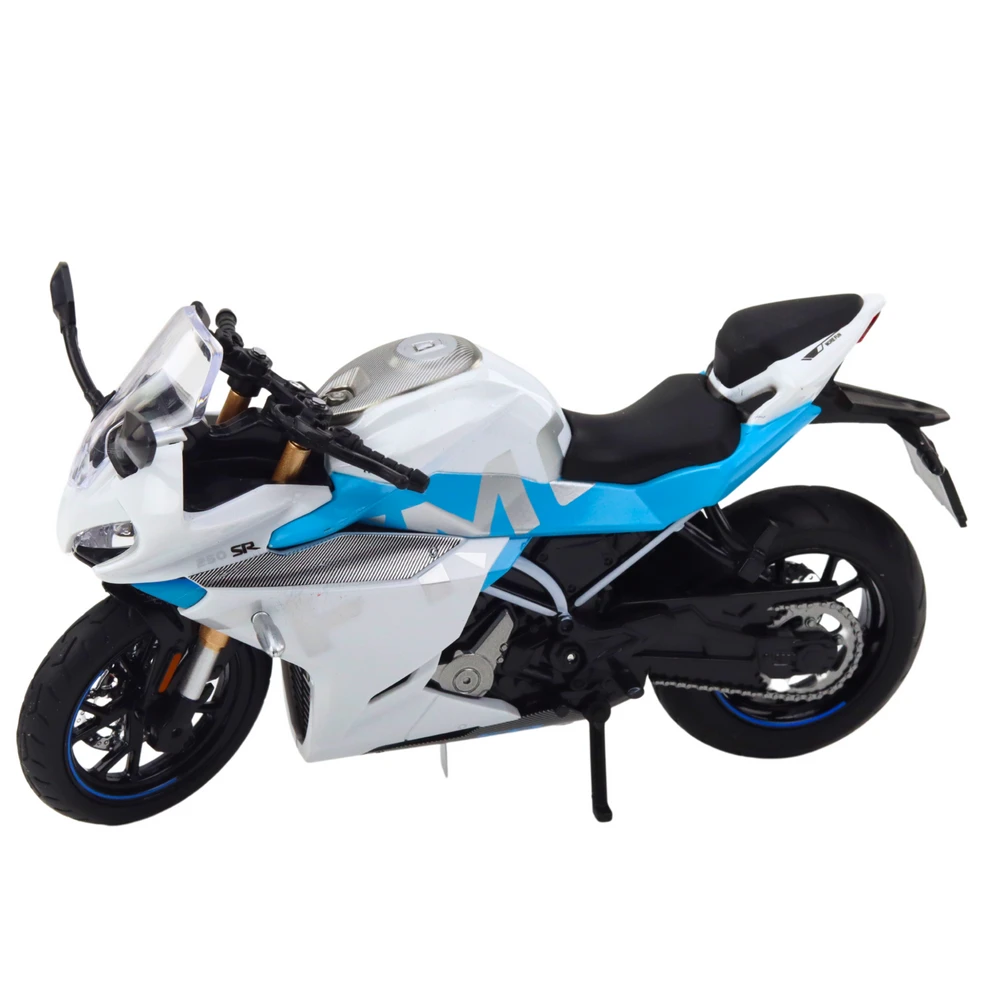 Metalinis sportinio motociklo modelis su šviesos ir garso efektais, 1:12, baltas/mėlynas