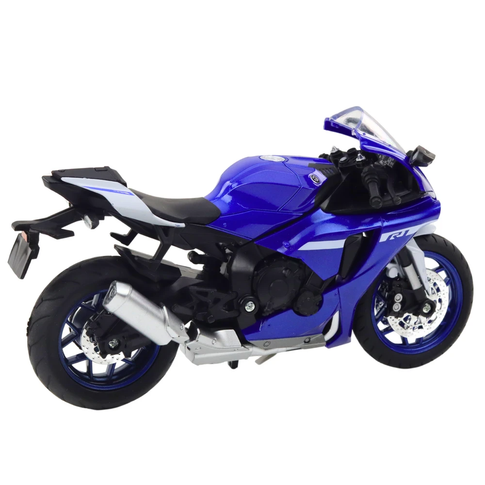 Metalinis sportinio motociklo modelis su šviesos ir garso efektais R1 1:12, mėlynas
