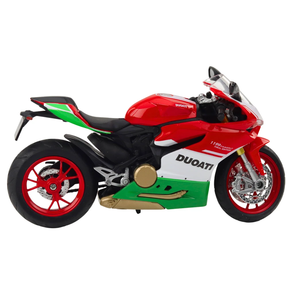 Metalinis sportinio motociklo modelis su šviesos ir garso efektais, 1:12, raudonas/žalias
