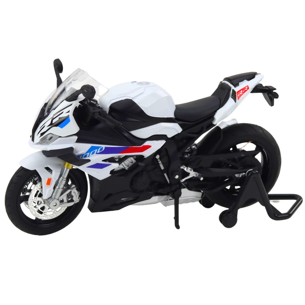Metalinis sportinio motociklo modelis su šviesos ir garso efektais S1000 1:12, baltas