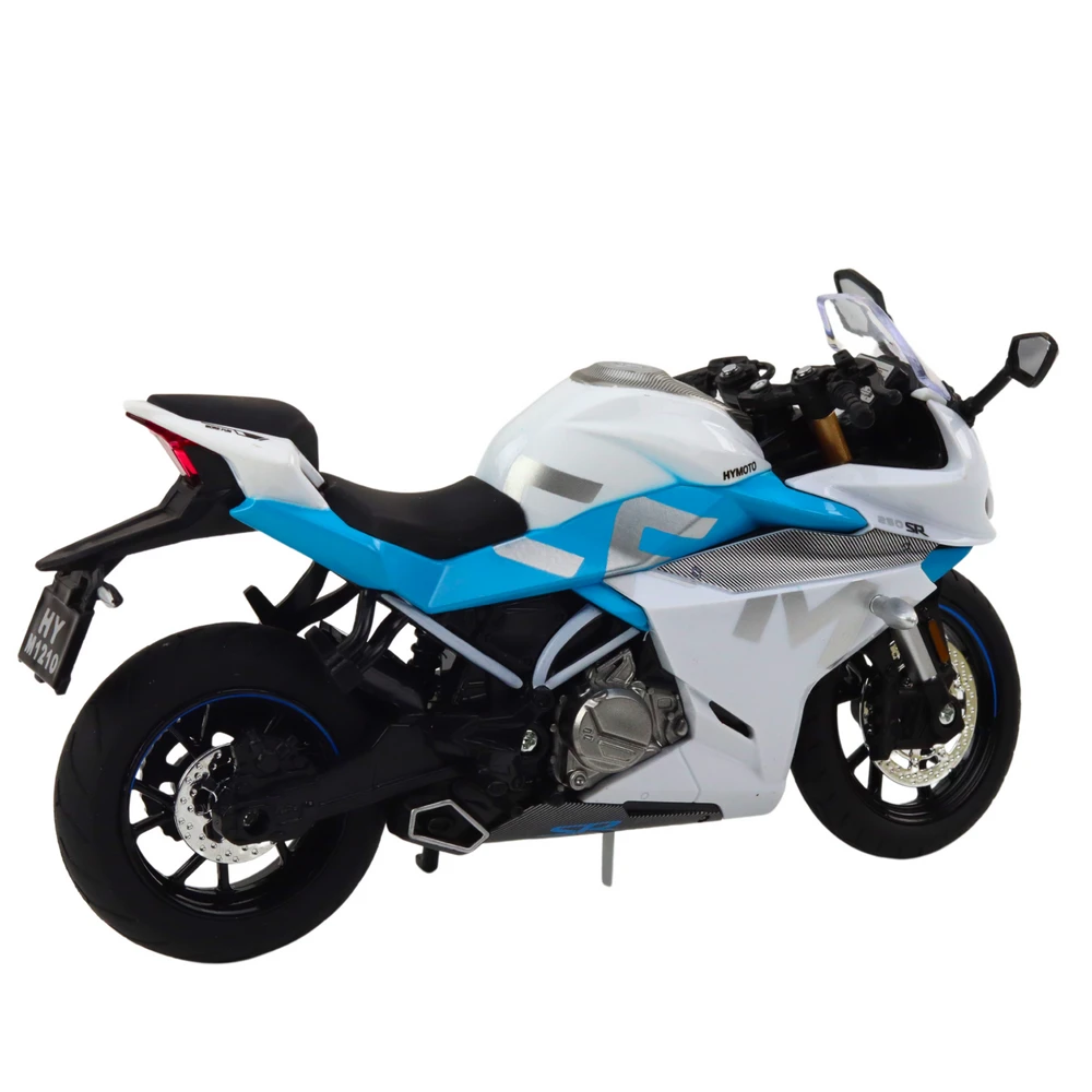 Metalinis sportinio motociklo modelis su šviesos ir garso efektais, 1:12, baltas/mėlynas