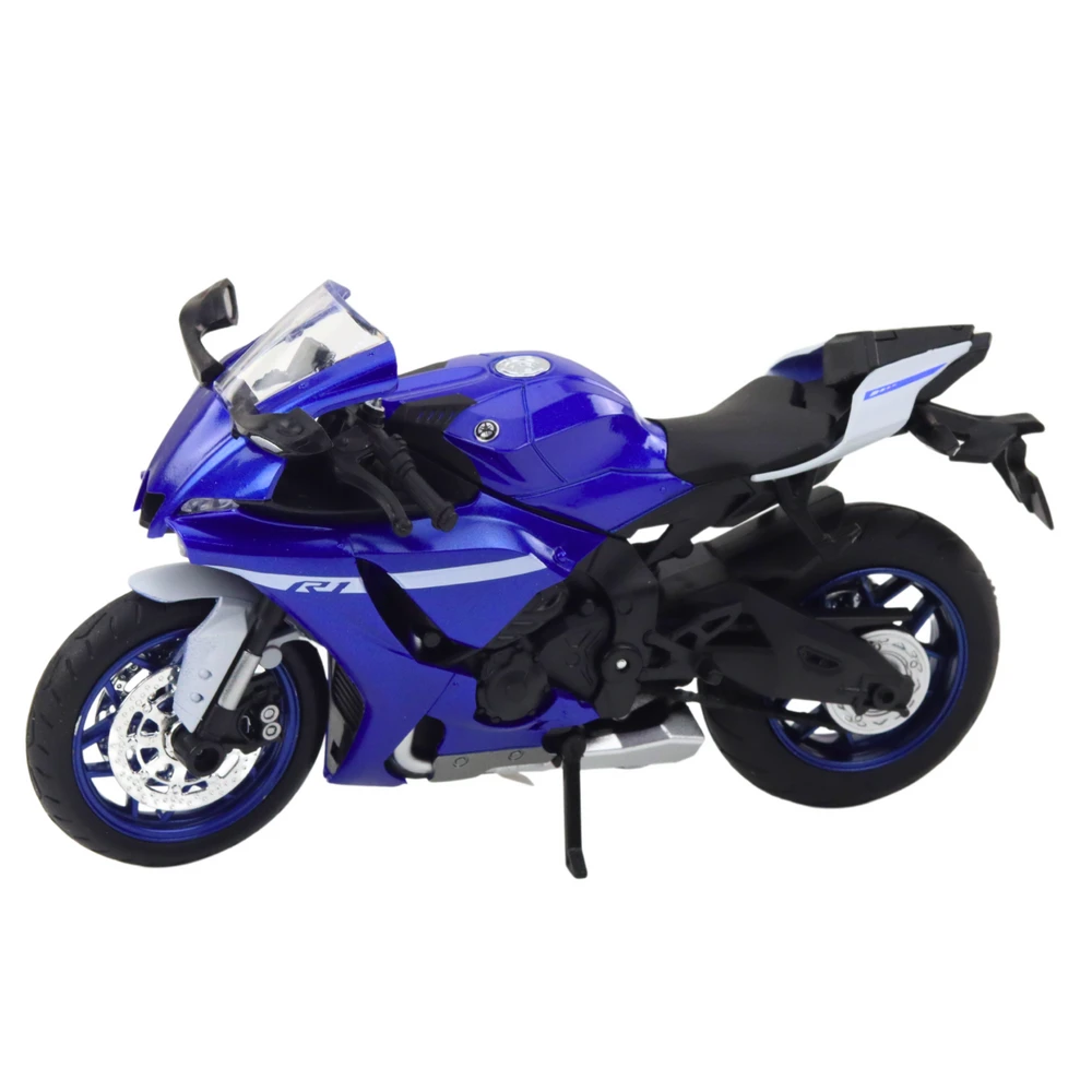 Metalinis sportinio motociklo modelis su šviesos ir garso efektais R1 1:12, mėlynas