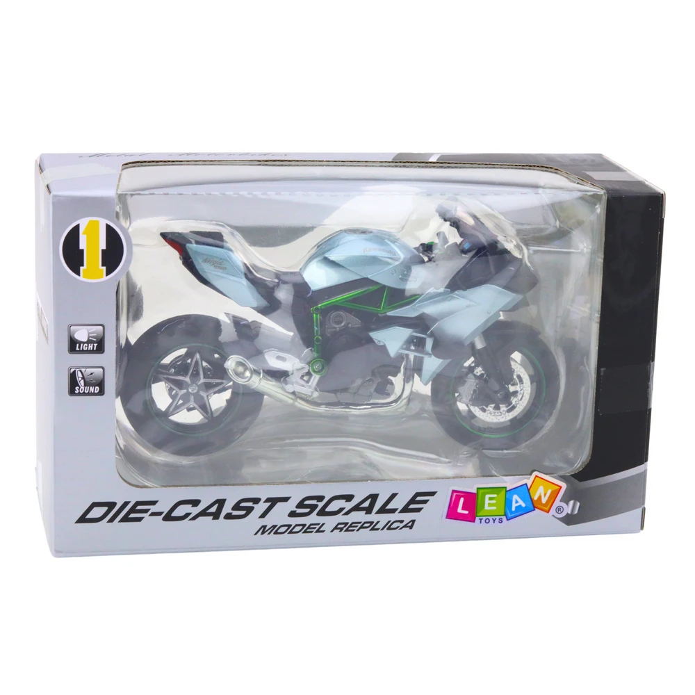 Metalinis sportinio motociklo modelis su šviesos ir garso efektais, 1:12, sidabrinis