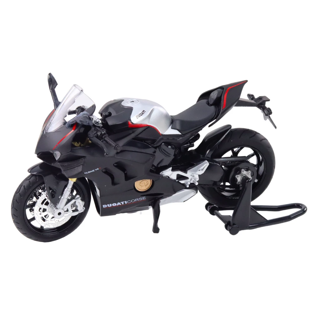 Metalinis sportinio motociklo modelis su šviesos ir garso efektais V4 1:12, juodas/sidabrinis