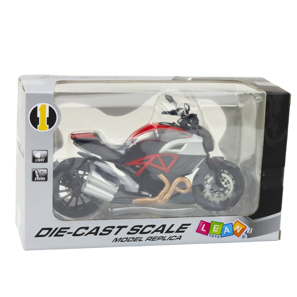 Metalinis sportinio motociklo modelis su šviesos ir garso efektais, 1:12, raudonas/auksinis