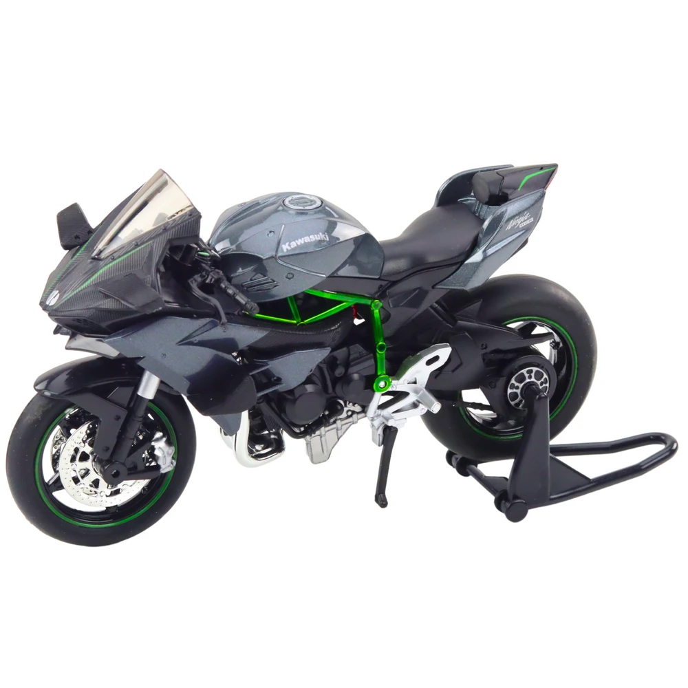 Metalinis sportinio motociklo modelis su šviesos ir garso efektais, 1:12, pilkas