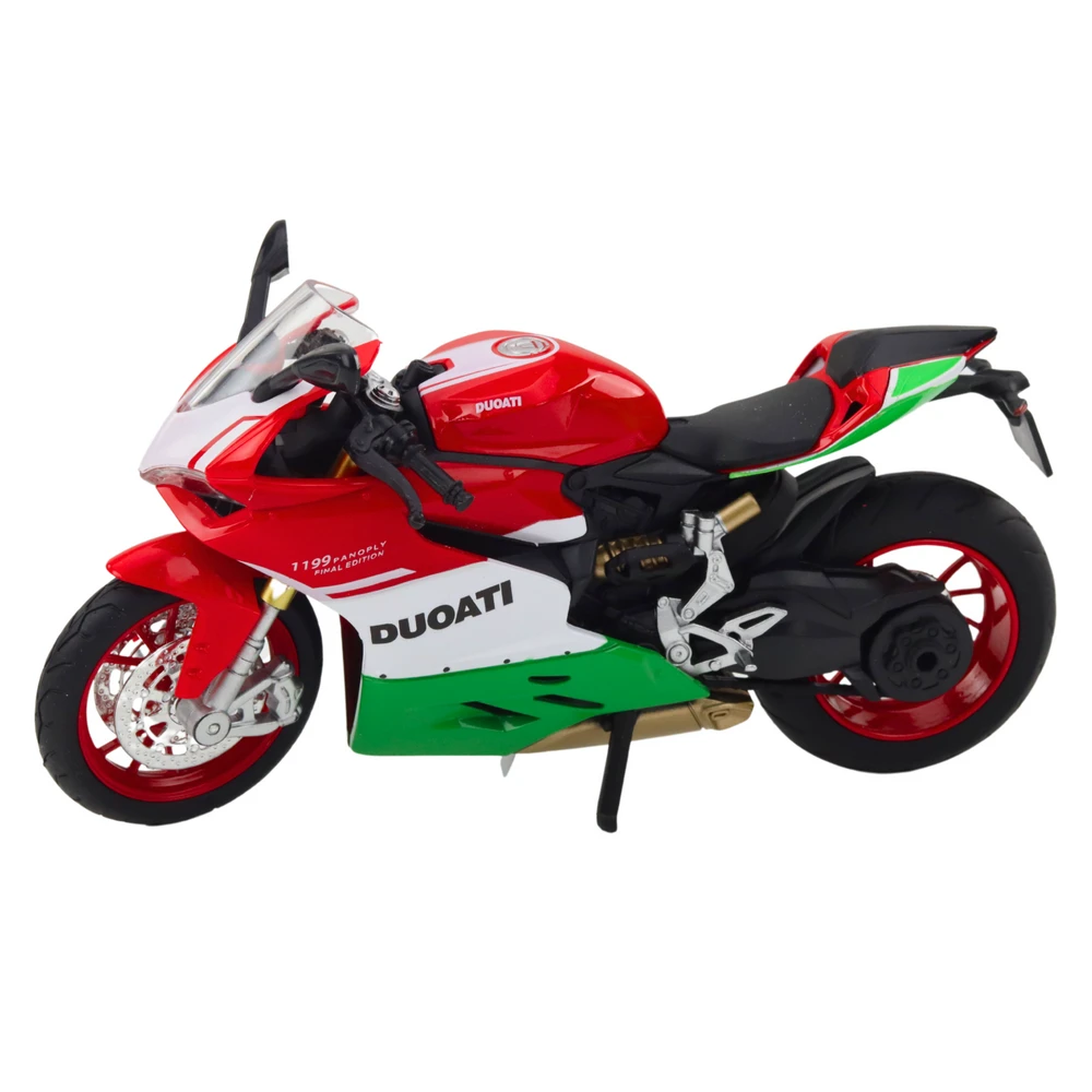 Metalinis sportinio motociklo modelis su šviesos ir garso efektais, 1:12, raudonas/žalias