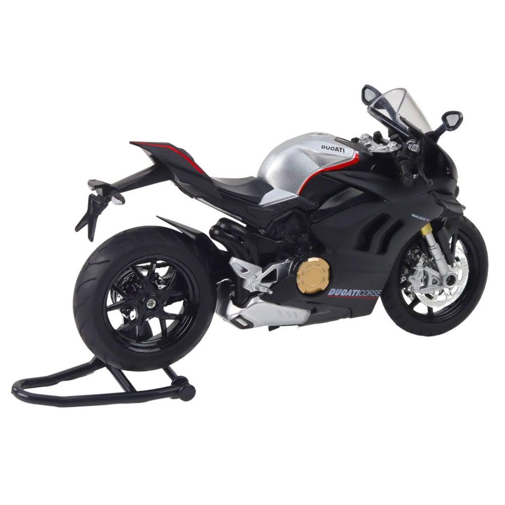 Metalinis sportinio motociklo modelis su šviesos ir garso efektais V4 1:12, juodas/sidabrinis