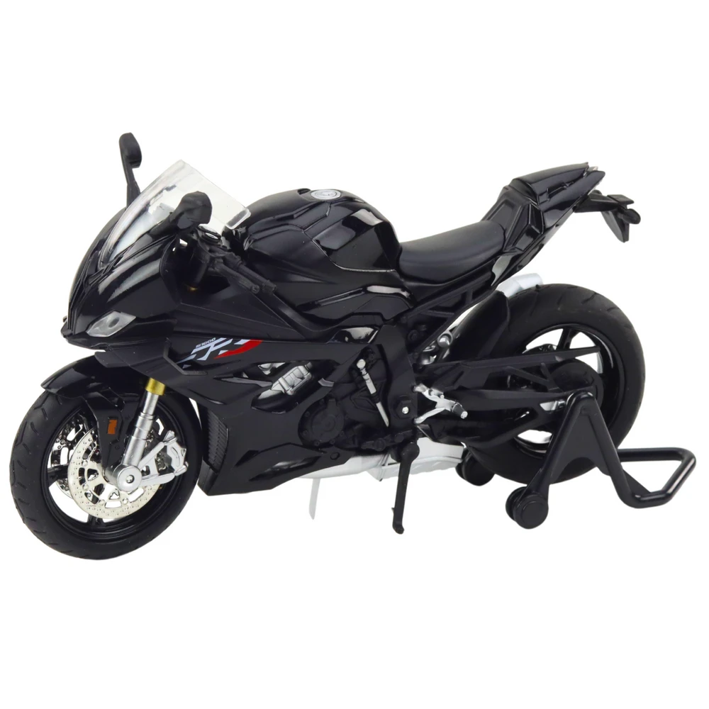 Metalinis sportinio motociklo modelis su šviesos ir garso efektais S1000 1:12, juodas