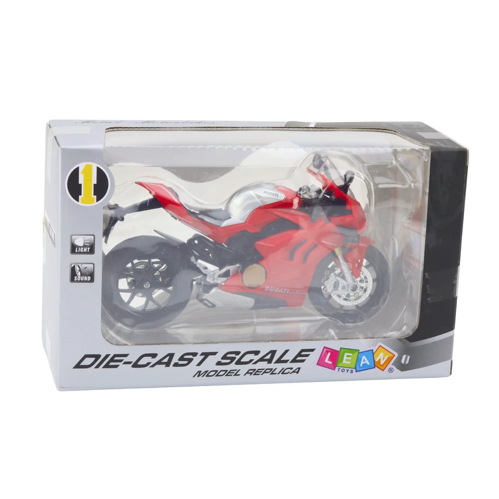 Metalinis sportinio motociklo modelis su šviesos ir garso efektais, 1:12, raudonas
