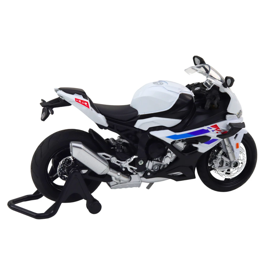 Metalinis sportinio motociklo modelis su šviesos ir garso efektais S1000 1:12, baltas