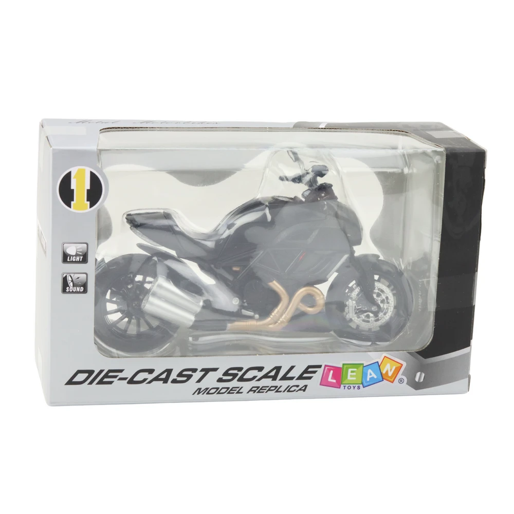 Metalinis sportinio motociklo modelis su šviesos ir garso efektais, 1:12, juodas/auksinis
