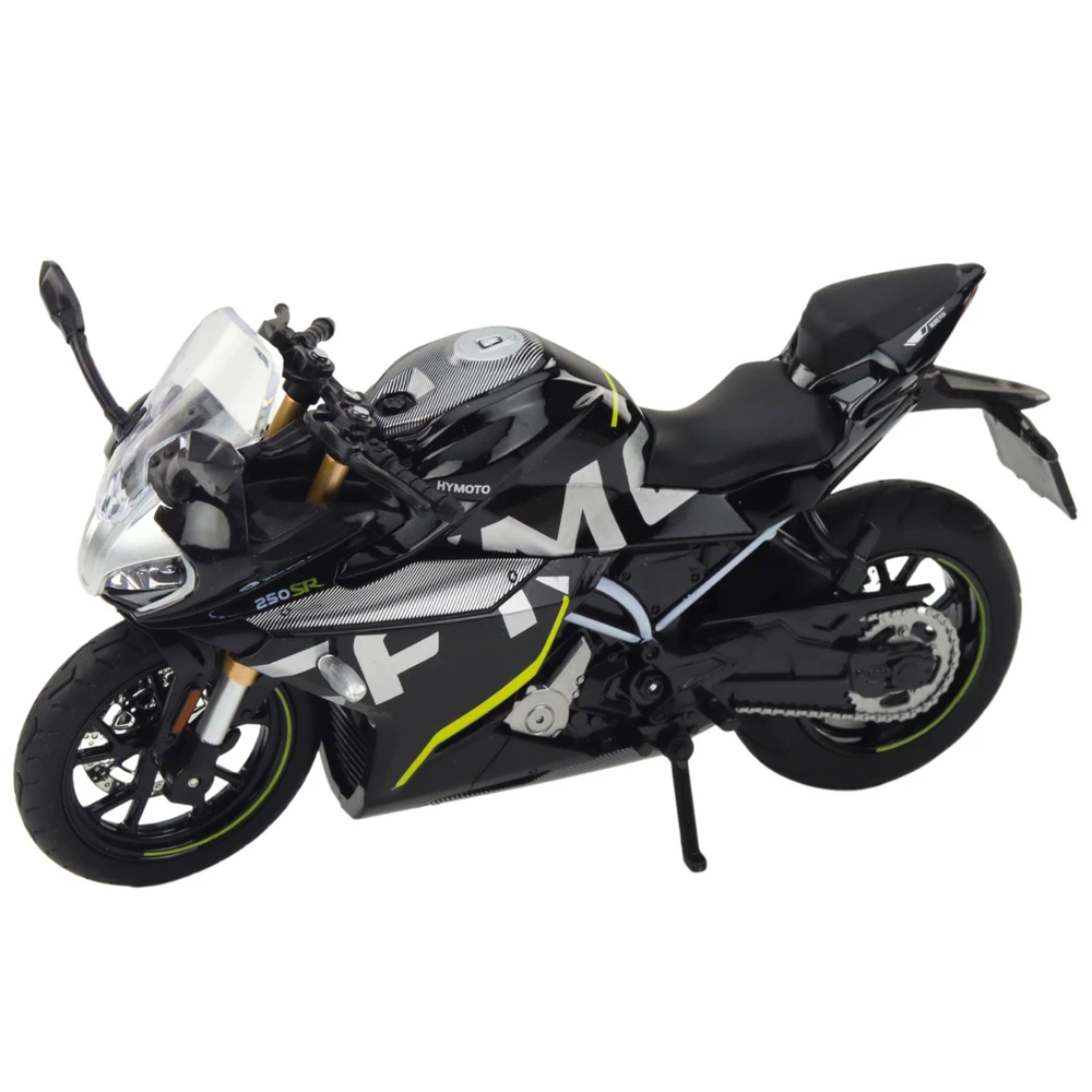 Metalinis sportinio motociklo modelis su šviesos ir garso efektais 250 SR 1:12, juodas
