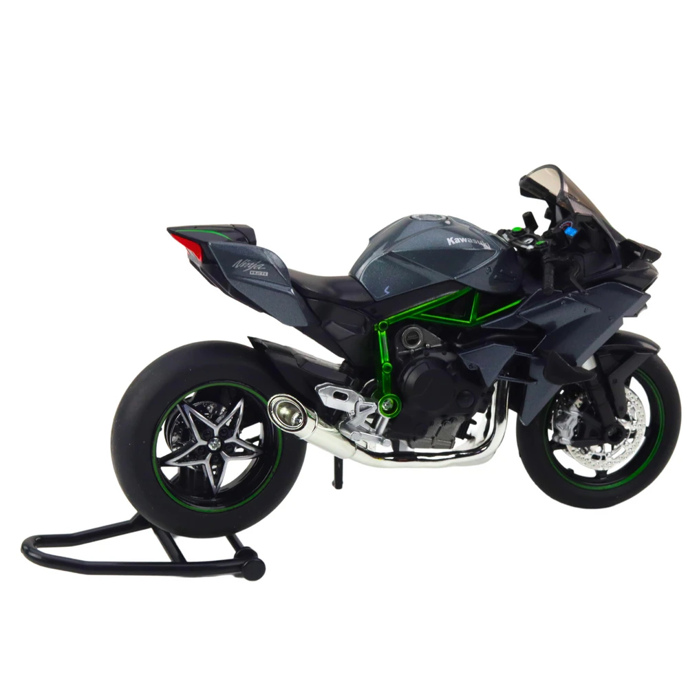 Metalinis sportinio motociklo modelis su šviesos ir garso efektais, 1:12, pilkas