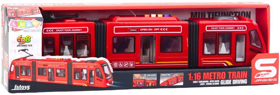Metro traukinys su šviesos ir garso efektais, 1:16, raudonas