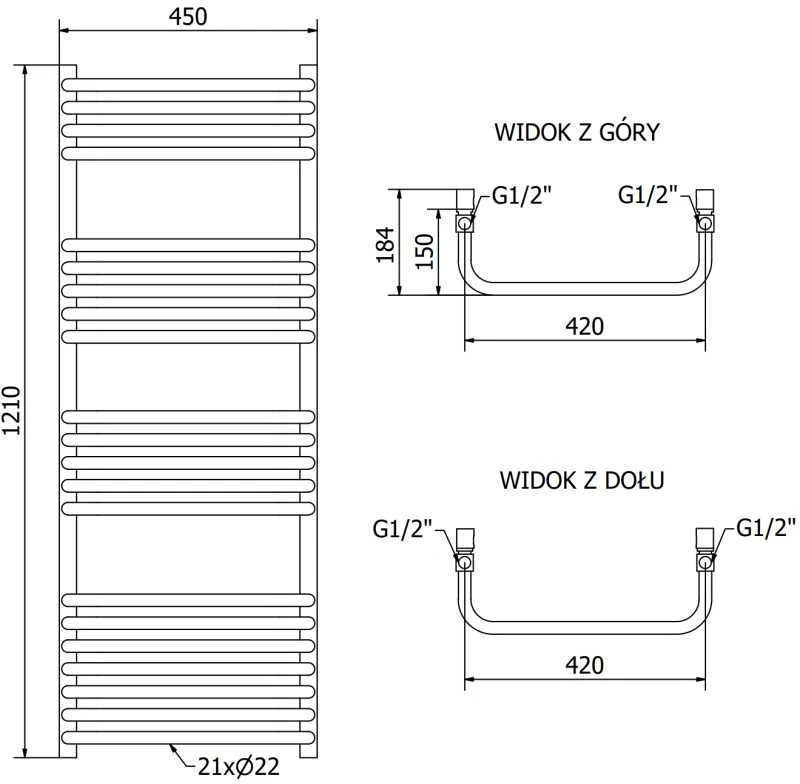Mexen Apollo vonios radiatorius, 1210 x 450 mm, 566 W, juodas
