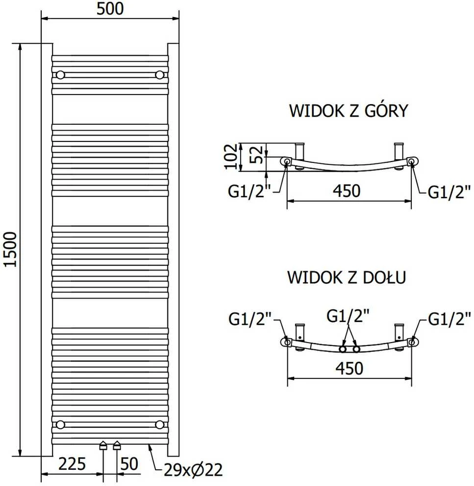 Mexen Ares elektrinis radiatorius, 1500 x 500 mm, 600 W, juodas