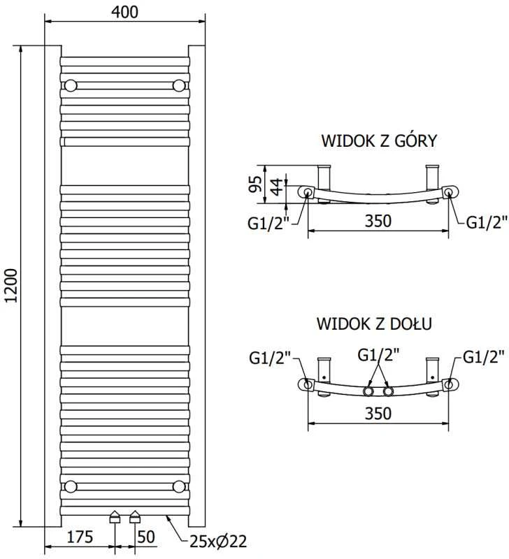 Mexen Ares vonios radiatorius, 1200 x 400 mm, 442 W, antracito