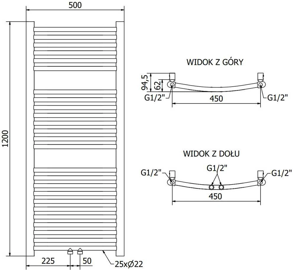 Mexen Ares vonios radiatorius, 1200 x 500 mm, 420 W, auksinis