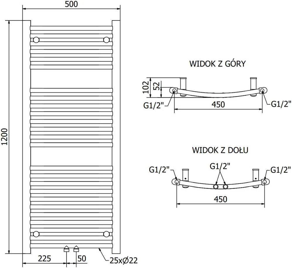Mexen Ares vonios radiatorius, 1200 x 500 mm, 531 W, juodas