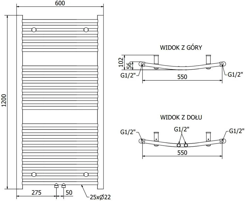 Mexen Ares vonios radiatorius, 1200 x 600 mm, 620 W, juodas