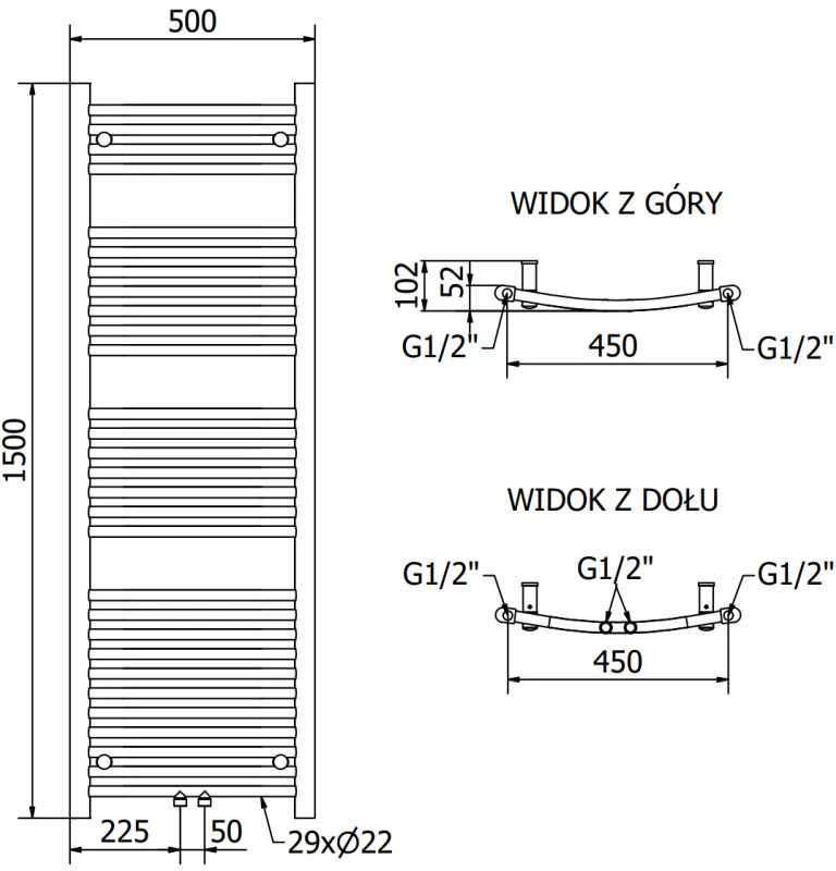 Mexen Ares vonios radiatorius, 1500 x 500 mm, 630 W, antracito