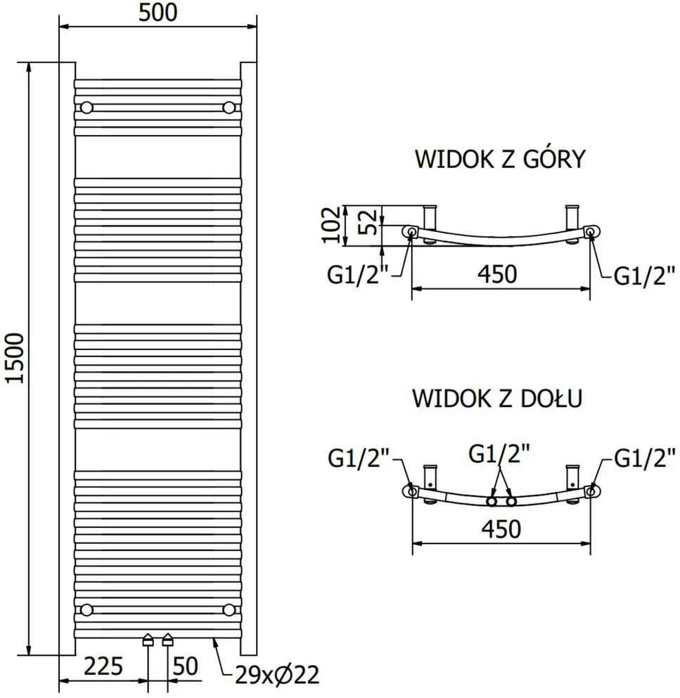 Mexen Ares vonios radiatorius, 1500 x 500 mm, 630 W, juodas