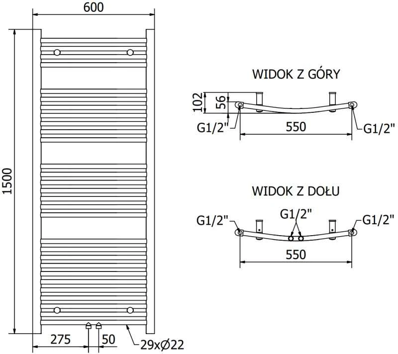 Mexen Ares vonios radiatorius, 1500 x 600 mm, 579 W, auksinis