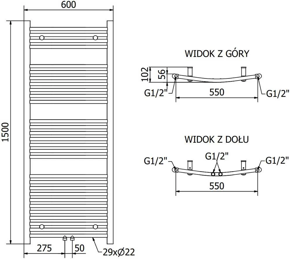 Mexen Ares vonios radiatorius, 1500 x 600 mm, 733 W, juodas