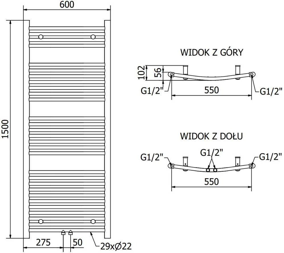 Mexen Ares vonios radiatorius, 1500 x 600 mm, 733 W, baltas