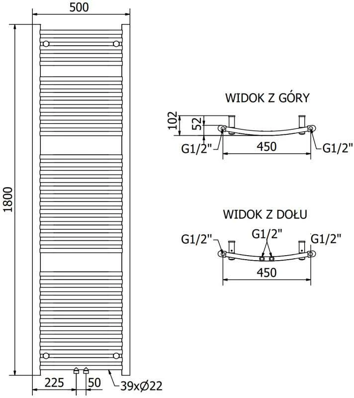 Mexen Ares vonios radiatorius, 1800 x 500 mm, 647 W, chromo