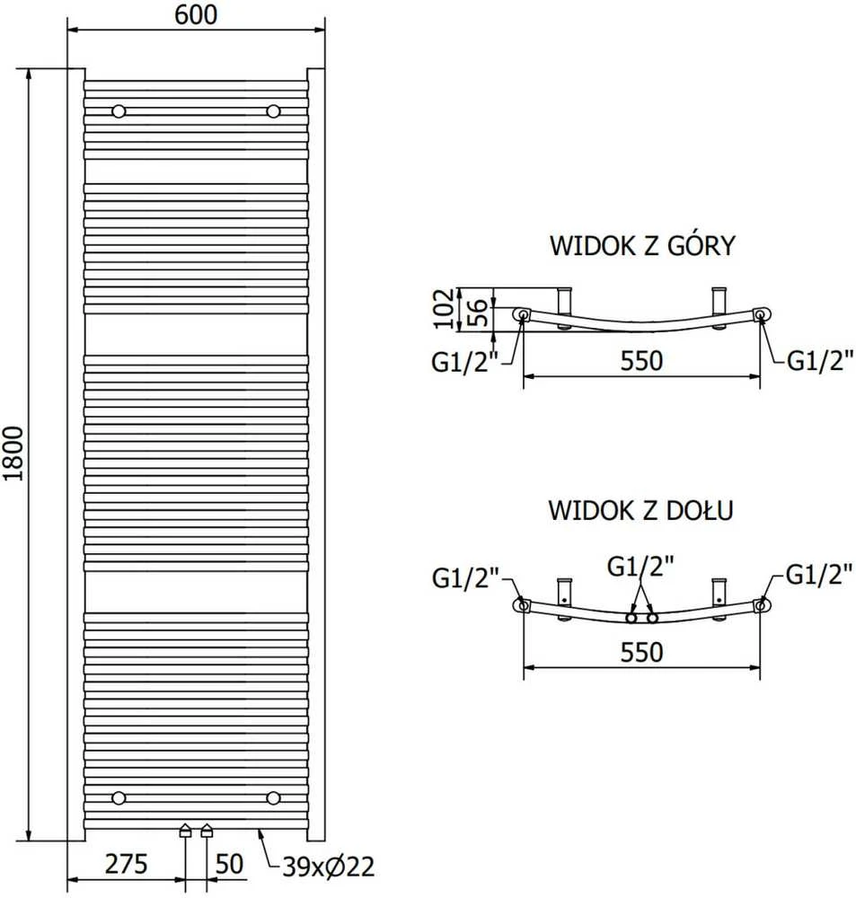 Mexen Ares vonios radiatorius, 1800 x 600 mm, 958 W, juodas