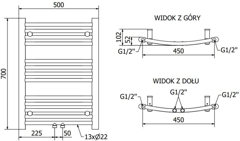 Mexen Ares vonios radiatorius, 700 x 500 mm, 226 W, auksinis