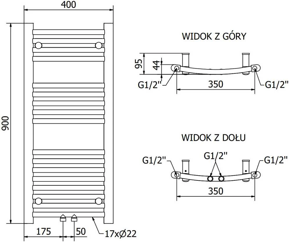 Mexen Ares vonios radiatorius, 900 x 400 mm, 312 W, baltas