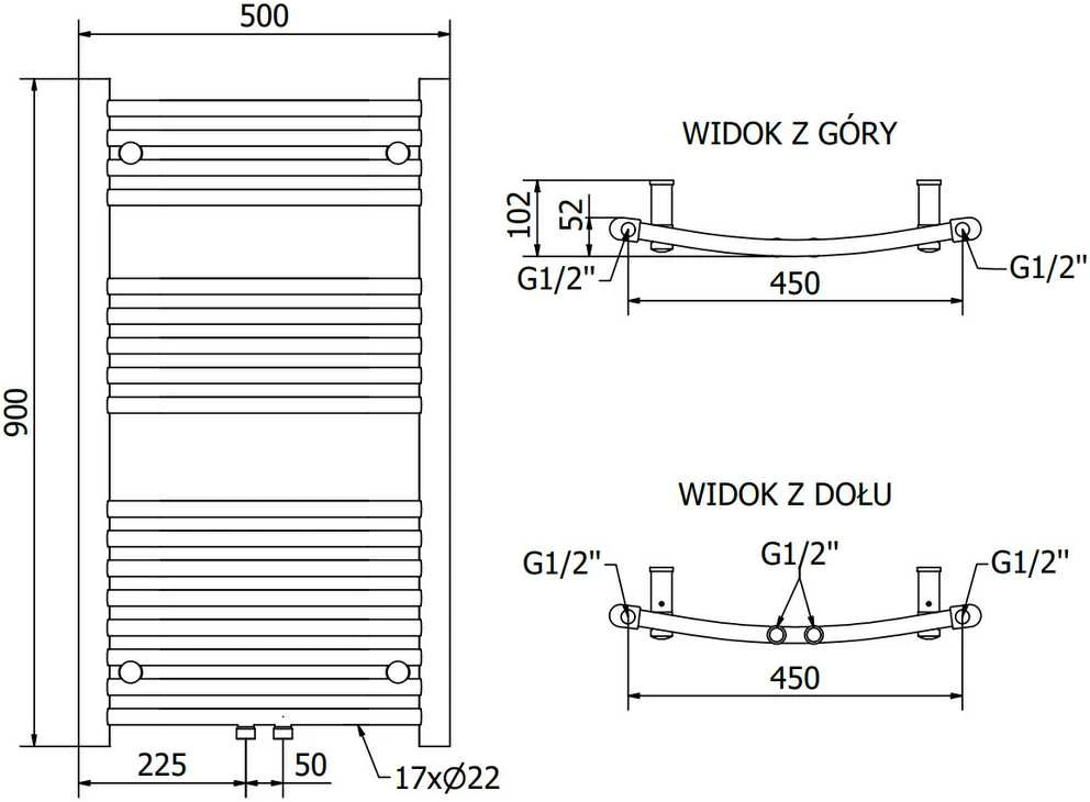 Mexen Ares vonios radiatorius, 900 x 500 mm, 372 W, juodas