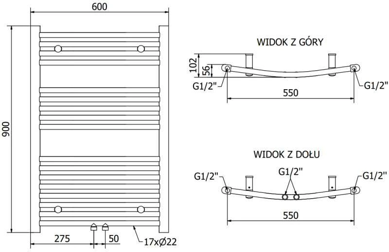 Mexen Ares vonios radiatorius, 900 x 600 mm, 433 W, antracito