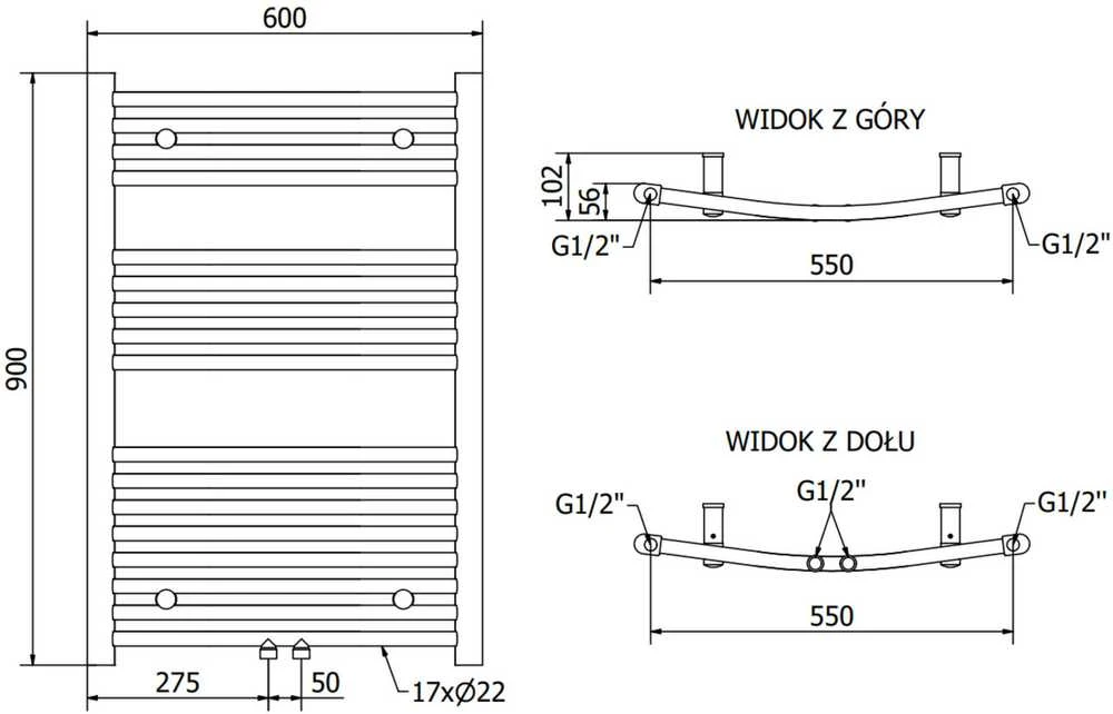 Mexen Ares vonios radiatorius, 900 x 600 mm, 433 W, juodas