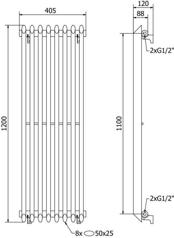 Mexen Atlanta dekoratyvinis radiatorius, 1200 x 405 mm, 646 W, baltas