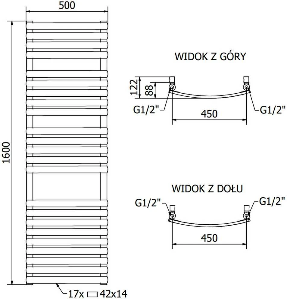 Mexen Bachus vonios radiatorius, 1600 x 500 mm, 787 W, juodas