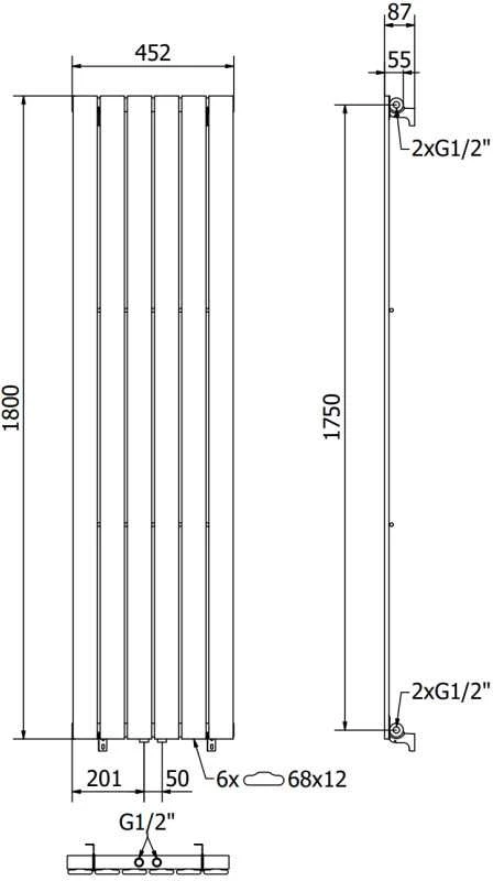 Mexen Boston dekoratyvinis radiatorius, 1800 x 452 mm, 888 W, antracito