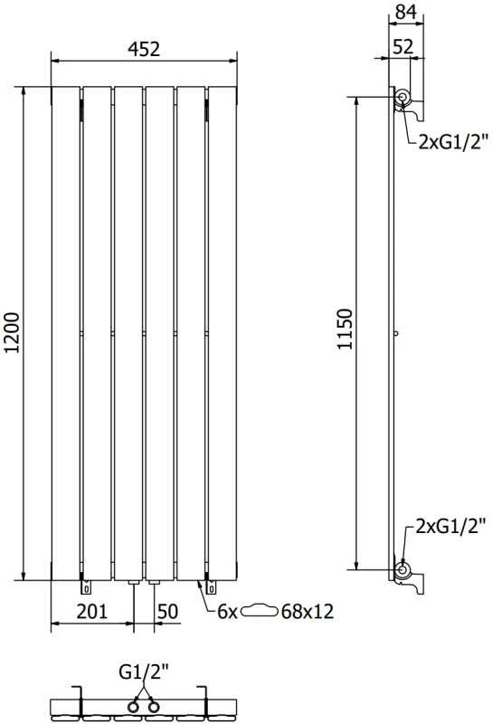 Mexen Boston dekoratyvinis radiatorius, 1200 x 452 mm, 611 W, baltas
