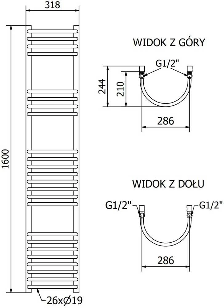 Mexen Eros vonios radiatorius. 1600 x 318 mm, 549 W, juodas