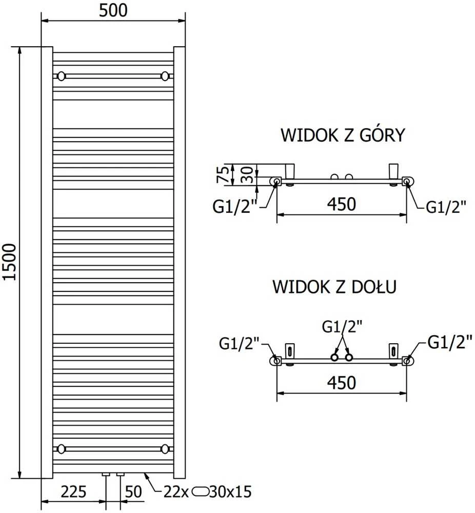 Mexen Hades elektrinis radiatorius, 1500 x 500 mm, 600 W, chromo