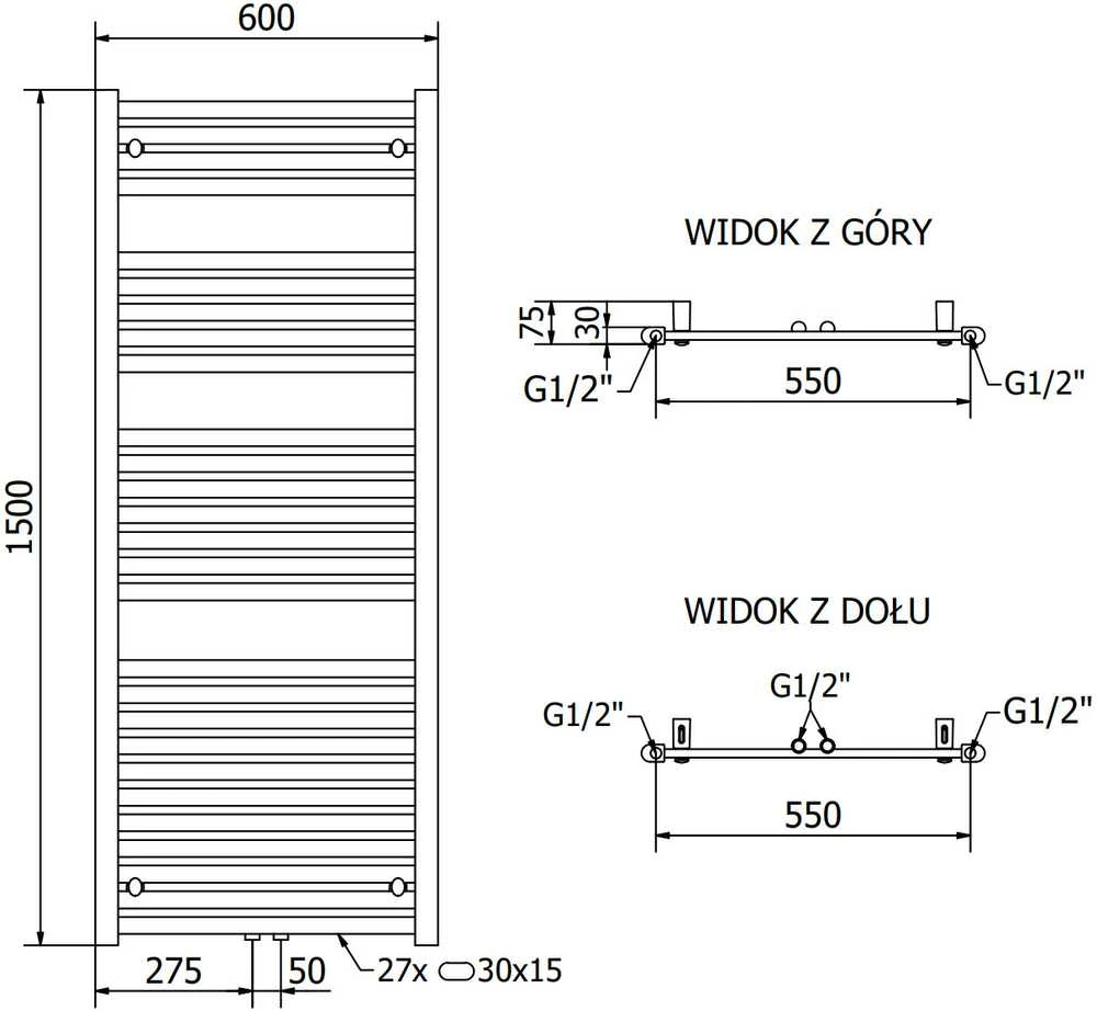 Mexen Hades elektrinis radiatorius, 1500 x 600 mm, 900 W, juodas