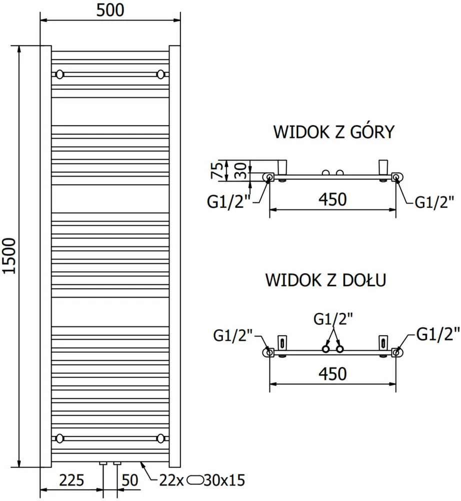 Mexen Hades elektrinis radiatorius, 1500 x 500 mm, 900 W, juodas