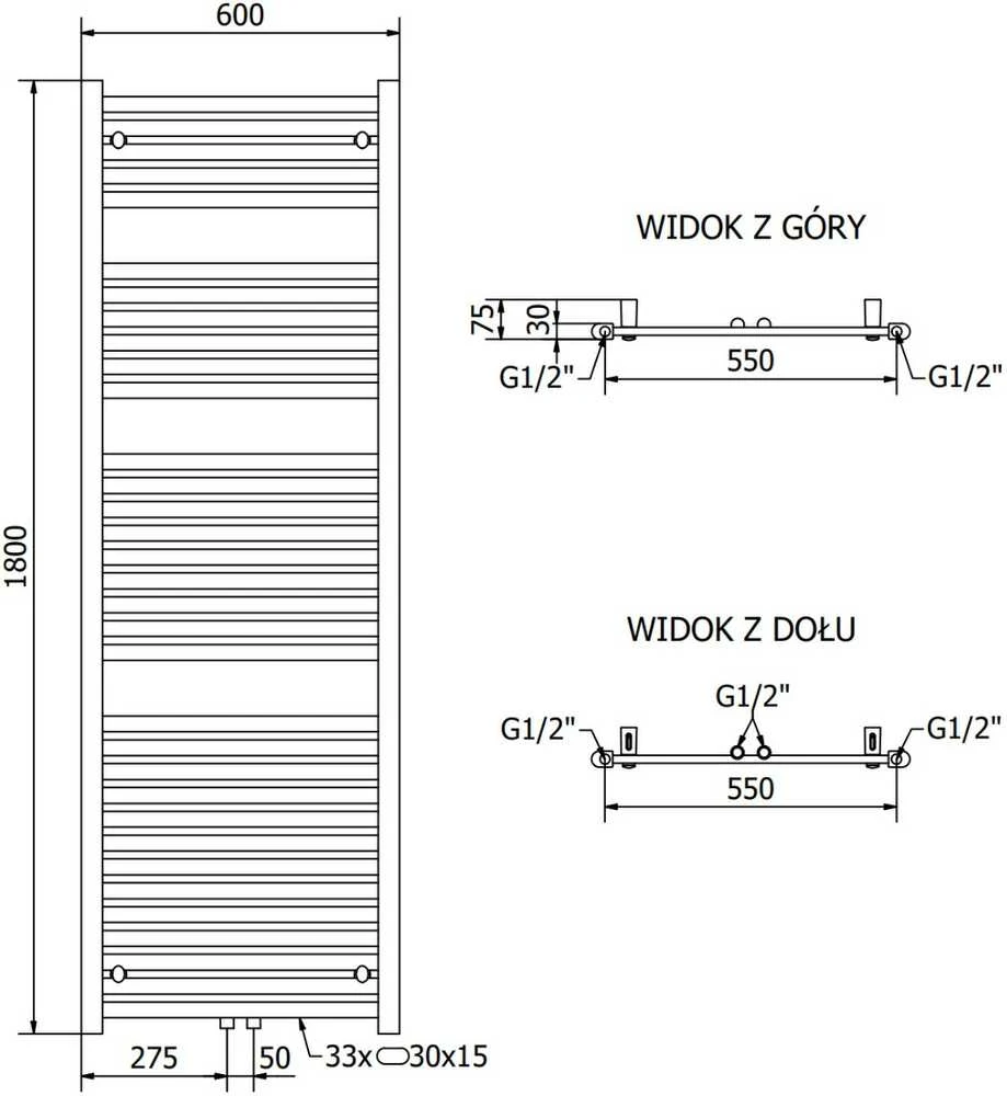 Mexen Hades elektrinis radiatorius, 1800 x 600 mm, 900 W, antracitas