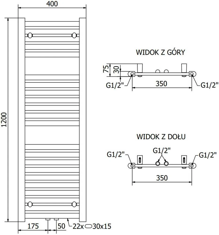 Mexen Hades vonios radiatorius, 1200 x 400 mm, 373 W, auksinis
