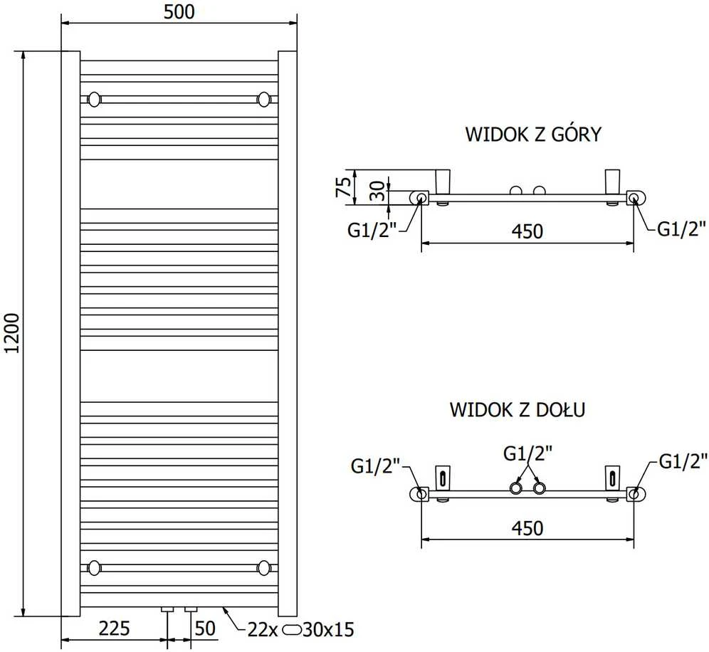 Mexen Hades vonios radiatorius, 1200 x 500 mm, 450 W, chromo