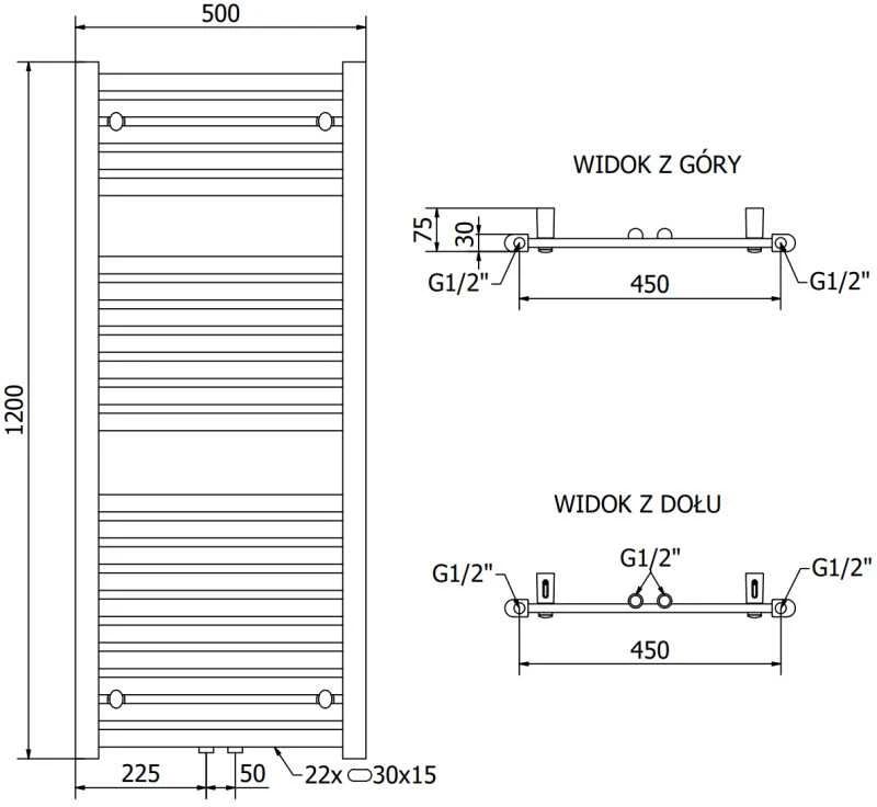 Mexen Hades vonios radiatorius, 1200 x 500 mm, 570 W, juodas