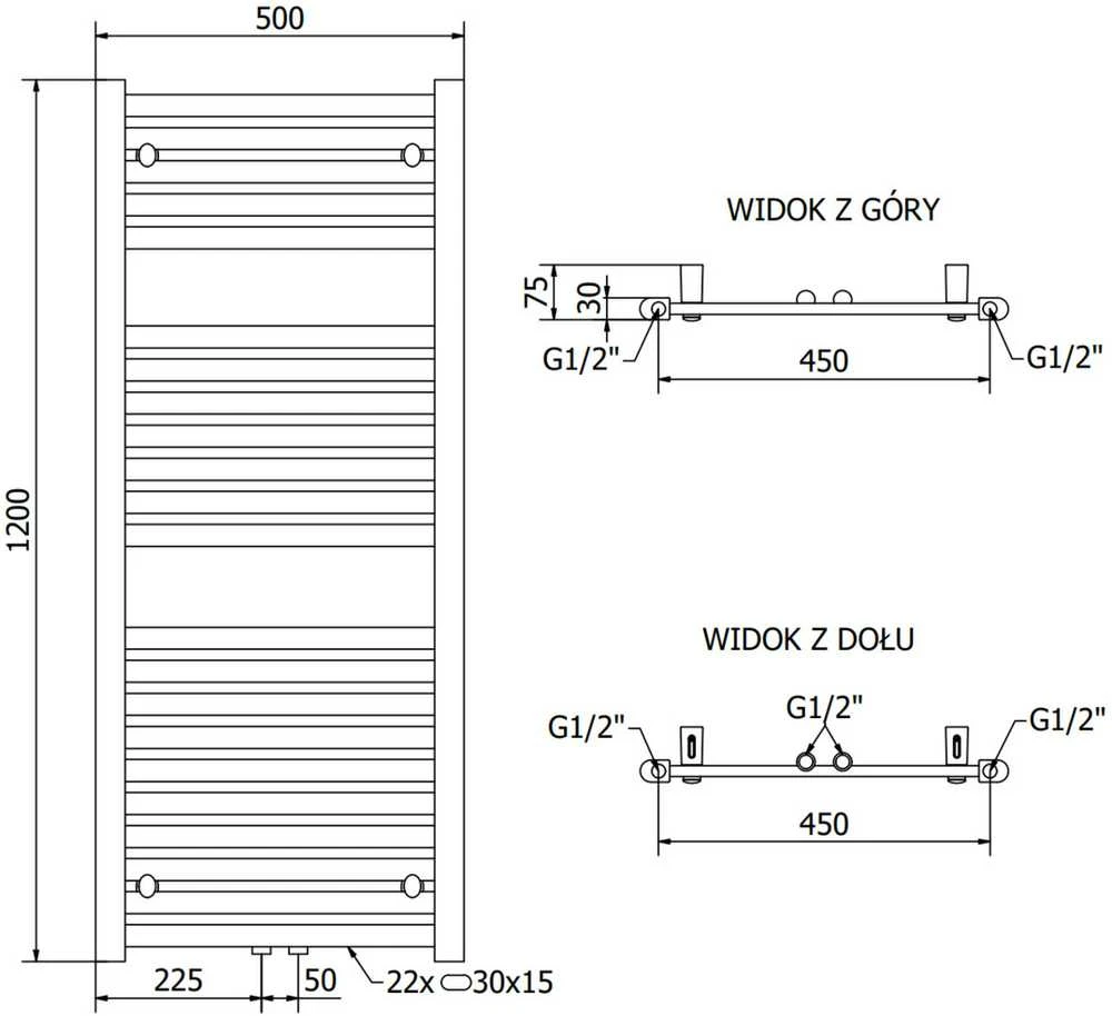 Mexen Hades vonios radiatorius, 1200 x 500 mm, 570 W, antracitas